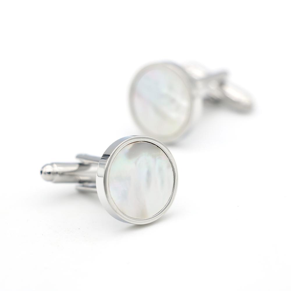 New Arrival Shell Cuff Links White Color Round Design Quality Brass Material Men'S Cufflinks Wholesale Retail