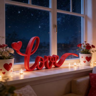 קישוט שולחן אהבה מודפס בתלת מימד אות אדומה שלט שולחני ליום האהבה קישוט שולחני עומד בפני עצמו לסלון חדר שינה קישוט למדף אח