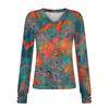 Damenoberteile Langarmmanschetten Button-Up-Hemd V-Ausschnitt Lässiges Lockeres T-Shirt Blumenoberteile