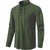 New Men's Cotton Henley Shirt Hippie Casual Beach Stand-Up Neck Long Sleeve Shirt A275