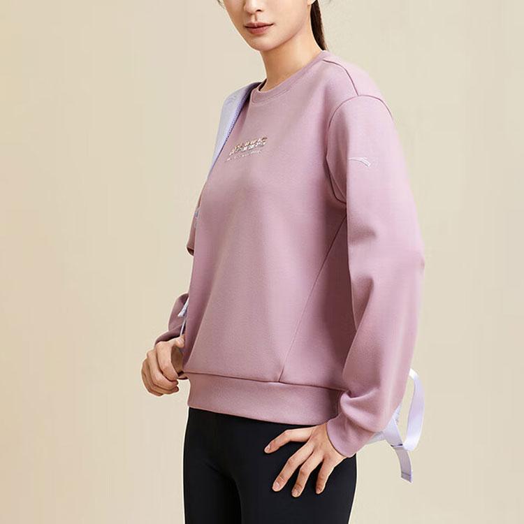 Anta Training Series Letter Round Neck Pullover Sweatshirt Women Sweatshirt Floral-Pink 162347720-2