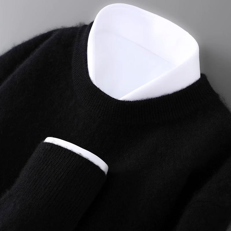 Men's Plus Size 100% Pure Wool Round Neck Cashmere Sweater - Autumn/Winter Casual Knit Pullover