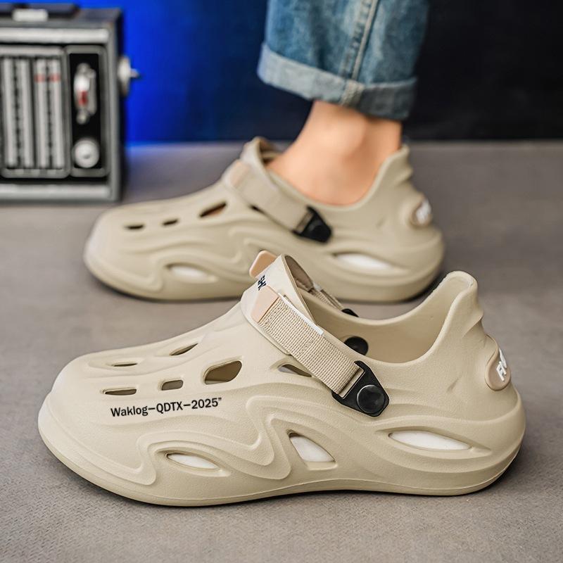 

Coconut hole shoes men s summer thick-soled stepping on shit bag head slippers wear non-slip beach driving sports sandals 45 хакі
