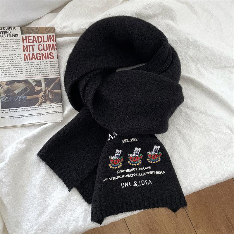 Xiaomi japanese style cute bearembroider wool cartoon scarf for women autumn winterheattech student couple easiest for matchknitting scarf