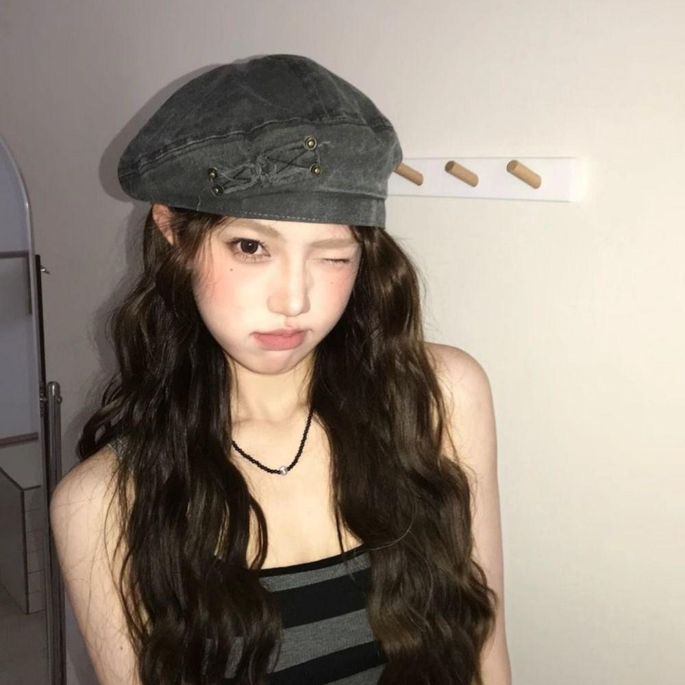 Japanese Style Painter Hat Retro Artist Cap Personality Washed Cotton Demin Berets  Unisex