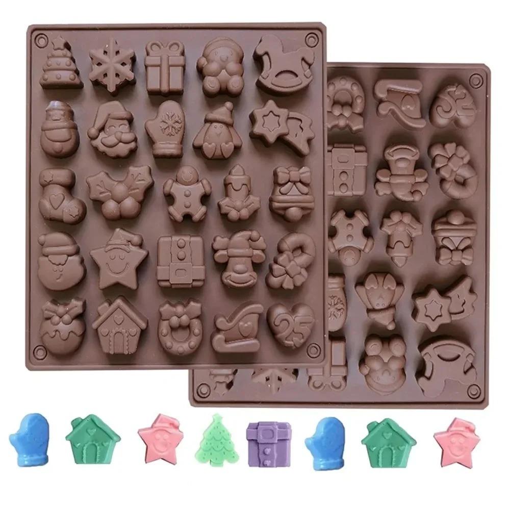 Silicone Christmas Chocolate Mold Multi-Use Candy Gummy Jelly Ice Cube Gingerbread Santa Bell Holly Shapes Reusable