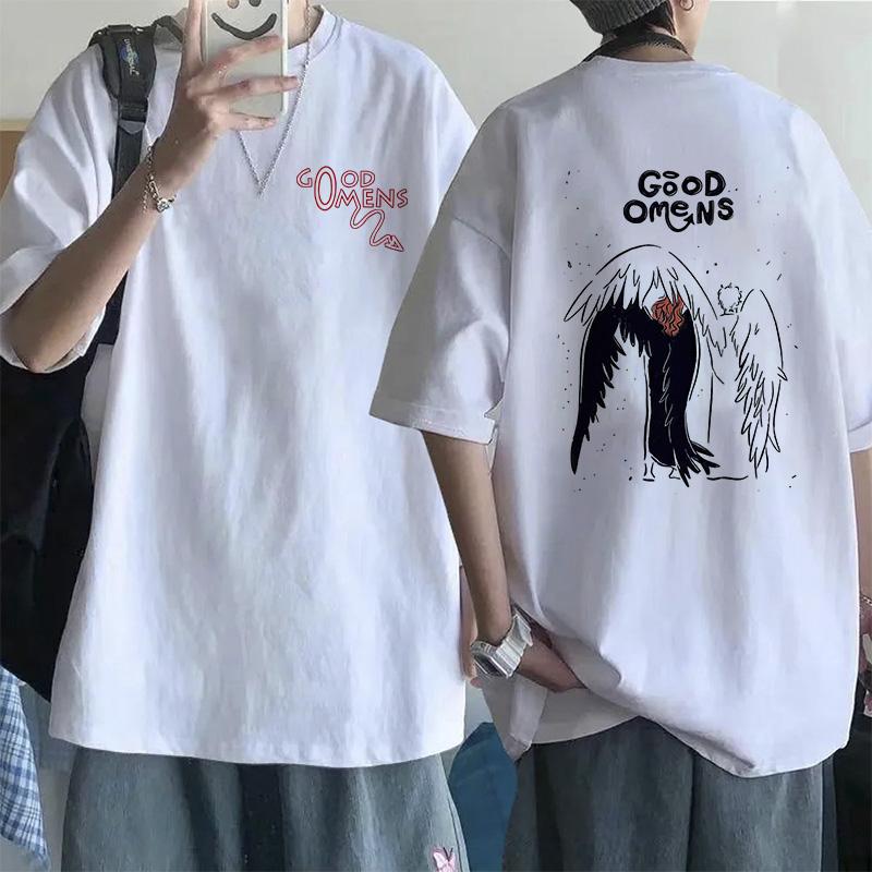 Lustige EU-Größen T-Shirts für Männer Good Omens Cartoon T-Shirt Harajuku T-Shirt Das Ende war nur der Anfang Grafik-Tee Tops Streetwear