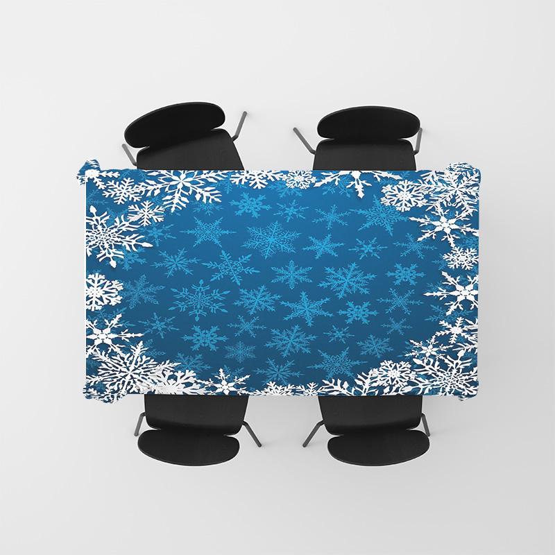 Festive Blue Tablecloth With White Snowflake Design For Dining Room Decorations Reusable Linen Christmas Party Decoration Cover