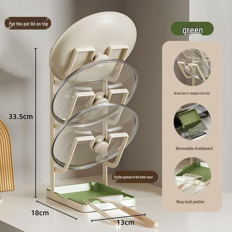 Cream Multifunction Kitchen Rack: Lid, Spoon & Spatula Organizer