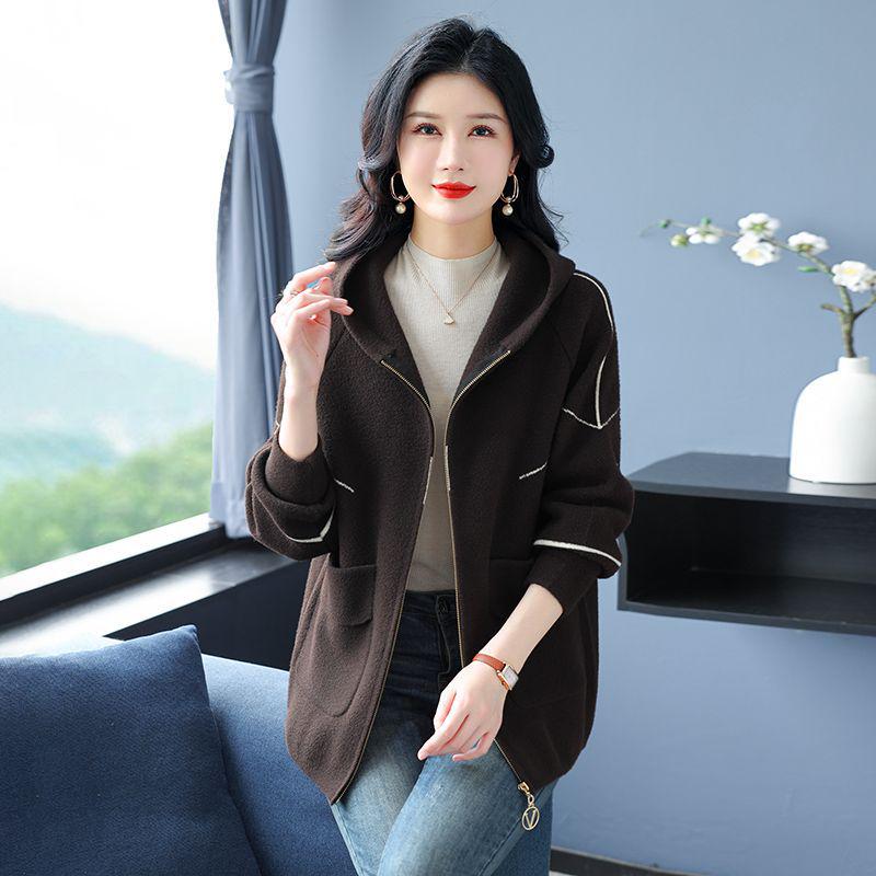 

Mom s Hooded Mid-Length Loose Fit Autumn Jacket for Middle-Aged and Elderly Women 2XL (120-135)