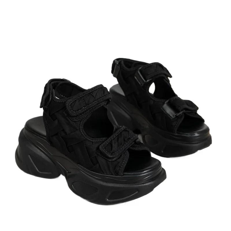 Sandals Solid Color Pine Cake Bottom Adhesive Open Large Size Fish Mouth Elevated Thick Sole Sandals for Women 2024