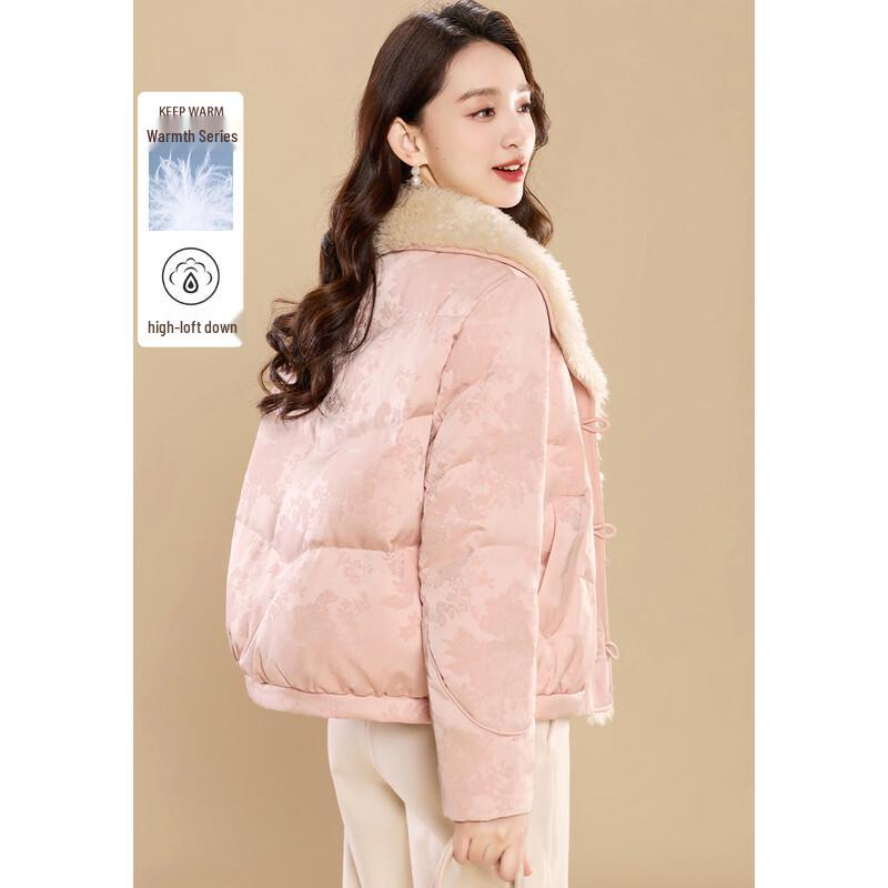 

Women s Jacquard Satin Down Jacket with Large Fur Collar M