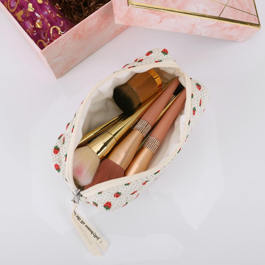 3Pcs Travel Makeup Pouch with Zipper Quilted Toiletry Bag Cute Makeup Organizer Storage Bag Large Capacity for Women and Girls