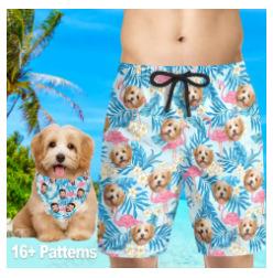 2025 Dog print shorts, Hawaiian-style beach shorts, men s summer shorts, beach clothes S