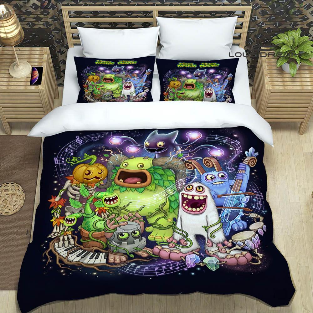 M-My Singing Monsters bedruckte Bettwäsche-Sets exquisites Bettwaren-Set Bettbezug Steppbett-Set Bettwäsche-Set Luxus-Geburtstagsgeschenk