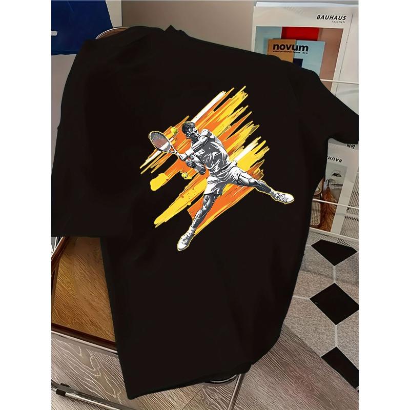 European sizes Children Short-sleeve T-shirt with a Dynamic Tennis Player Print on a Yellow Background Featuring a Fashionable Casual Sporty Style