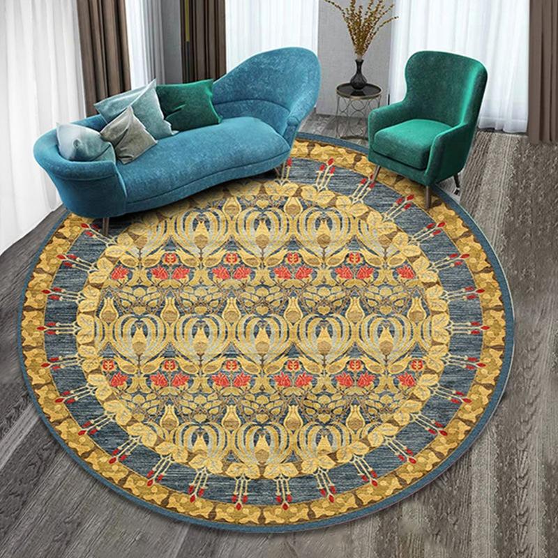 Crystal Round Boho Living Room Carpet Ethnic Style Full Cover Bedroom Study Floor Mat Home Rocking Chair Non-slip Carpet