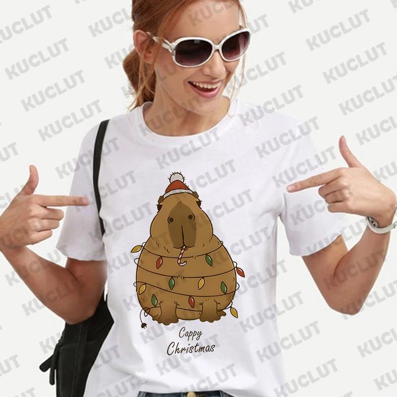Woman Clothing Japanese Style Cute Capybara Print Tees Shirt Fashion Female Clothes T-Shirts Funny Animal Graphic Y2k Tops
