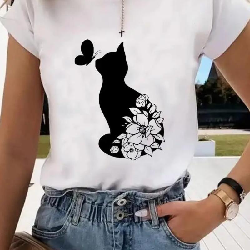 Short Sleeve Print Clothes Women Spring Summer FeUnisex Tee Fashion Cat Love Sweet Valentine Shirt Lady Graphic Tshirt Clothing