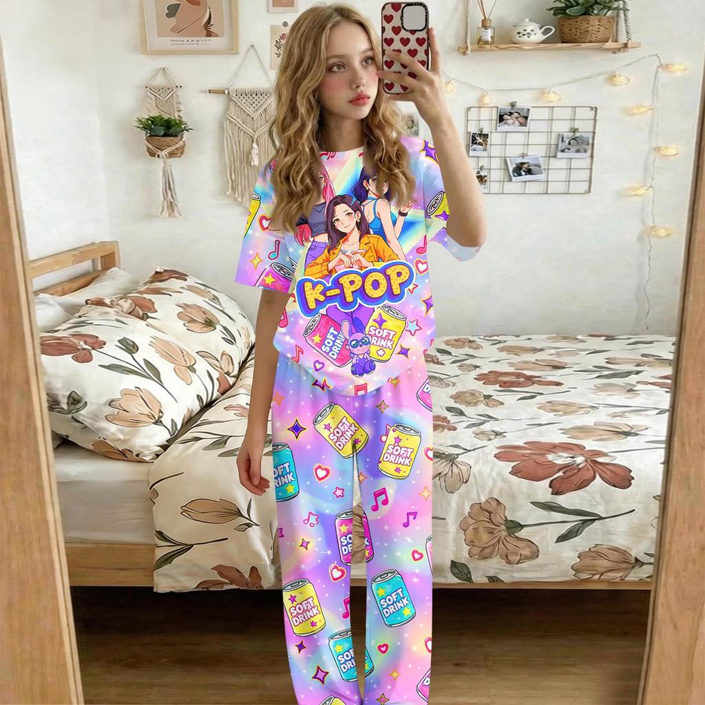 Infant Baby Girls Boys Loose Print T-shirt+Pants Print Outfits Set
