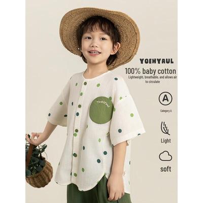 Youyou Boy's Summer Green Polka Dot Print Casual Shirt