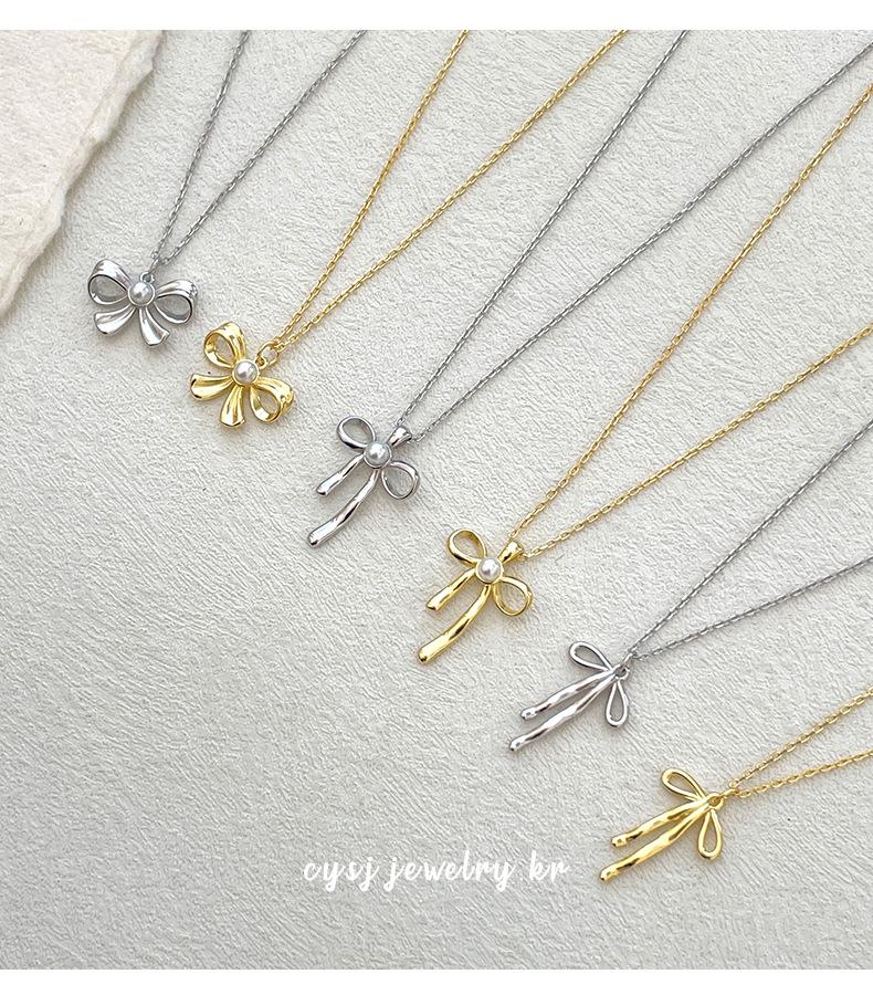 Cui Yan S925 Sterling Silver Korean Bow Pearl Necklace - 2025 Trendy Sweet Clavicle Chain for Women