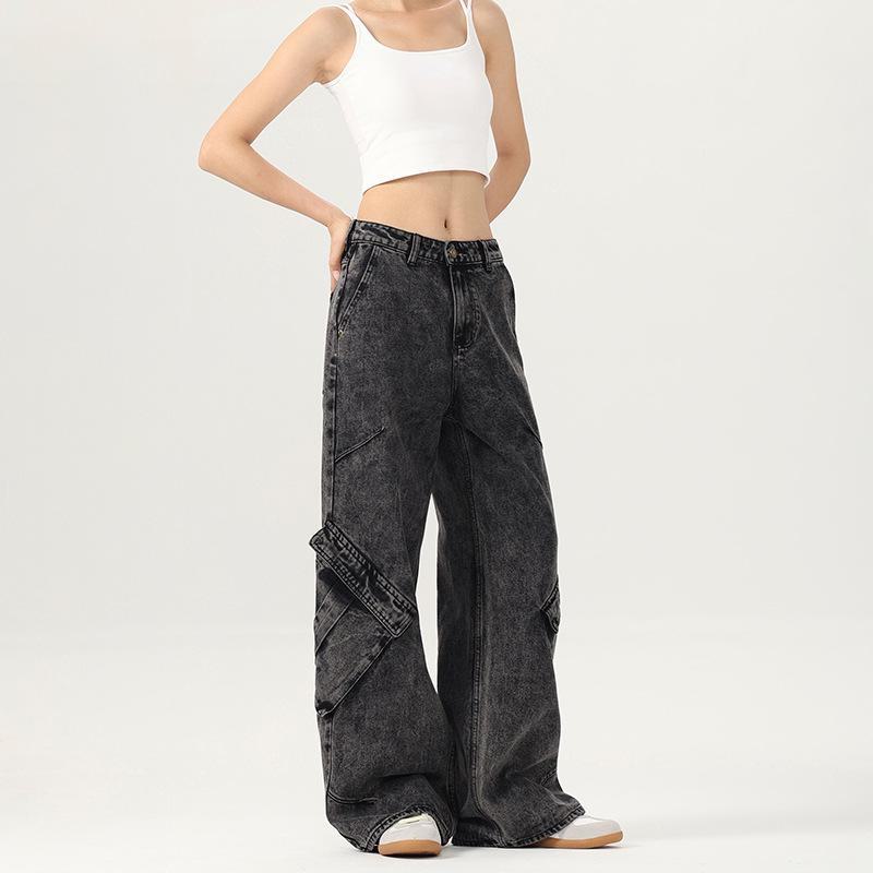 

JIAMU Унисекс Ретро Мешковатые Джинсы Карго - Рабочая одежда свободного кроя для мужчин и женщин XXL чёрный/серый