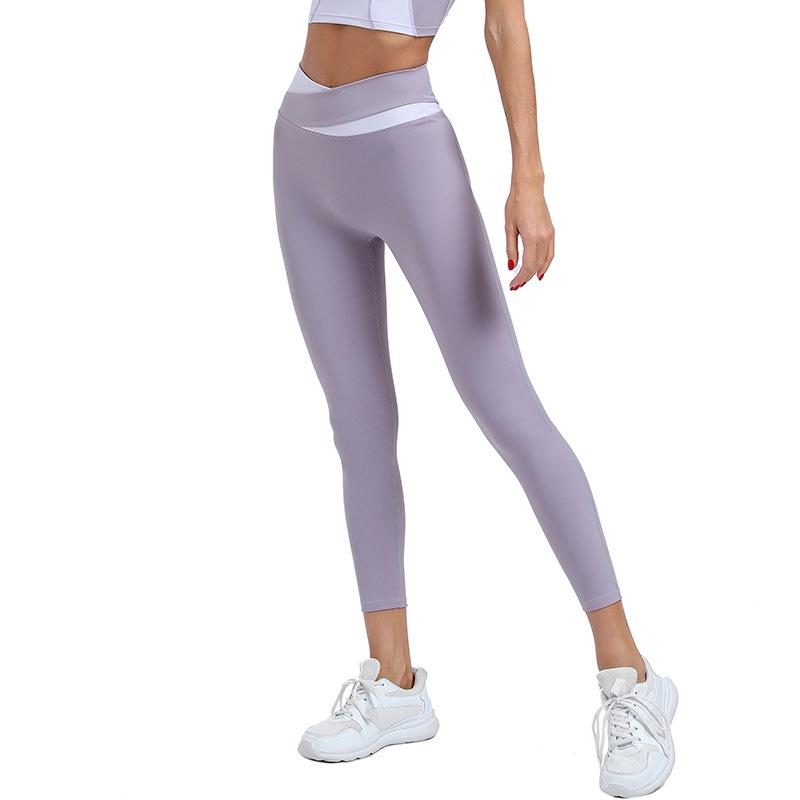 Women's Color Block High-Waist Sports Leggings & Shockproof Bra Fitness Set