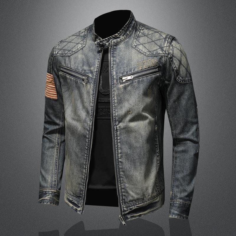 Men s Retro Stand-Up Collar Venom Denim Jacket - Autumn 2026 Edition M светло-синий
