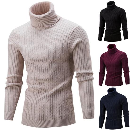 Sweater Solid Color Comfortable Acrylic Elastic Men Knitted Sweater for Daily Life