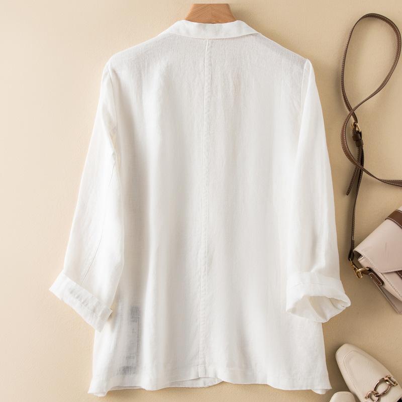 Spring Summer Button Cotton Linen Suit Thin Cardigan Jacket Ladies Outwear