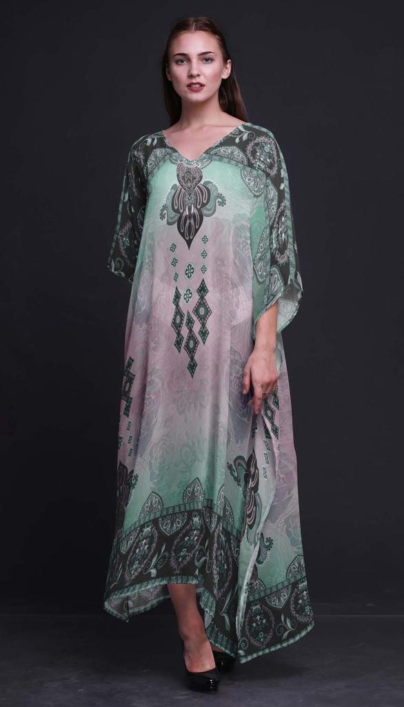 Phagun Floral Damask Ladies Plus Size Kaftan Summer Wear Beach Coverup Kimono