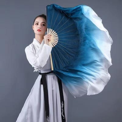 Long Silk Classical Dance Fan Chinese Traditional Belly Dance Fan Hand Dye Folding Fan  For Women