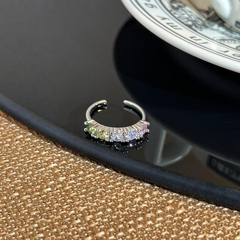 Niche Zircon Four-Leaf Clover Pink-Green Ring: Light Luxury Trendy Women's Finger Ring