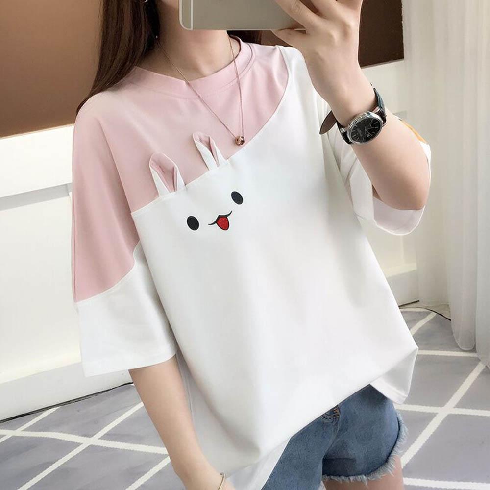 T-Shirt Color Block Damen Süßes Oberteil Rosa Mädchen Sommer Damen Oberteil Locker Kurzärmliges T-Shirt