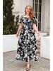 Bohemian Plus Size Printed Casual Vacation Dress - French Elegance, Mid-Length