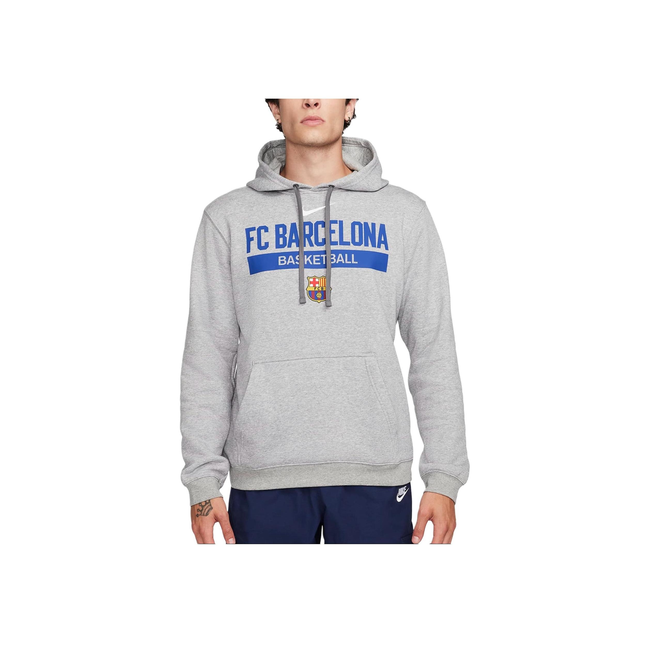 

Найк ФК. Мягкая удобная толстовка с капюшоном Barcelona Club из флиса с буквенным принтом, серая DZ4678-063 L