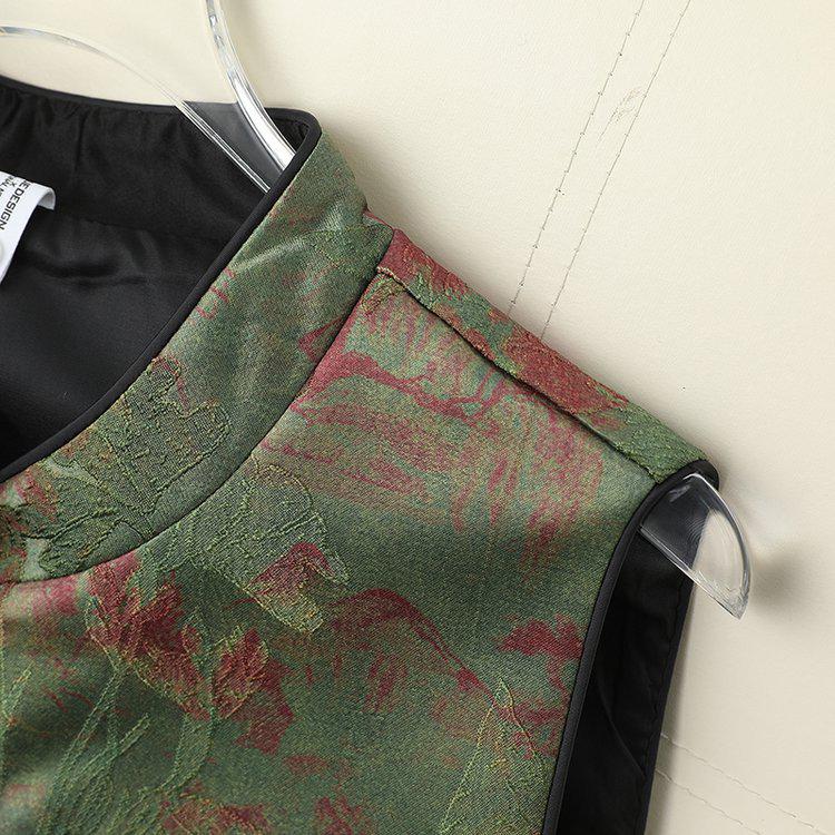 Women's Spring Fashion Chinese-Style Stand-up Collar Jacquard Color Block Vest 2026