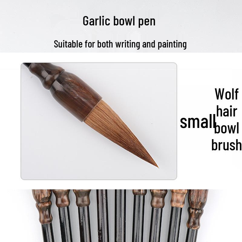 Mixed Hair Chinese Painting and Calligraphy Brush Set: Garlic Head Brush with Sheep and Wolf Hair—Large, Medium, Small for Peony and Plum Painting.