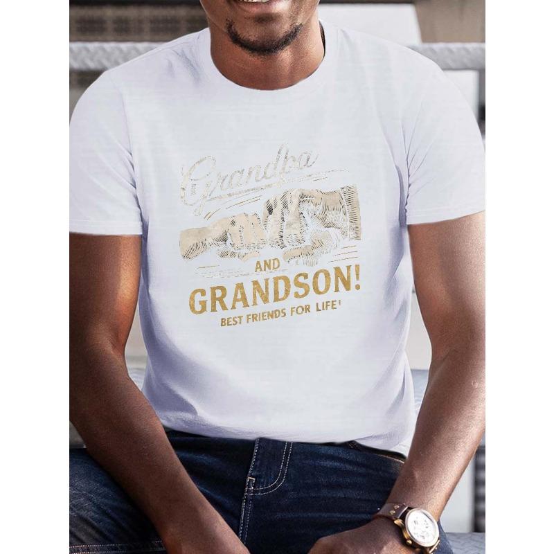 European Sizes Big & Tall Men's Summer T-Shirt - Grandpa & Grandson Bond Graphic, Casual Short Sleeve Tee, Breathable Polyester, Machine Washable