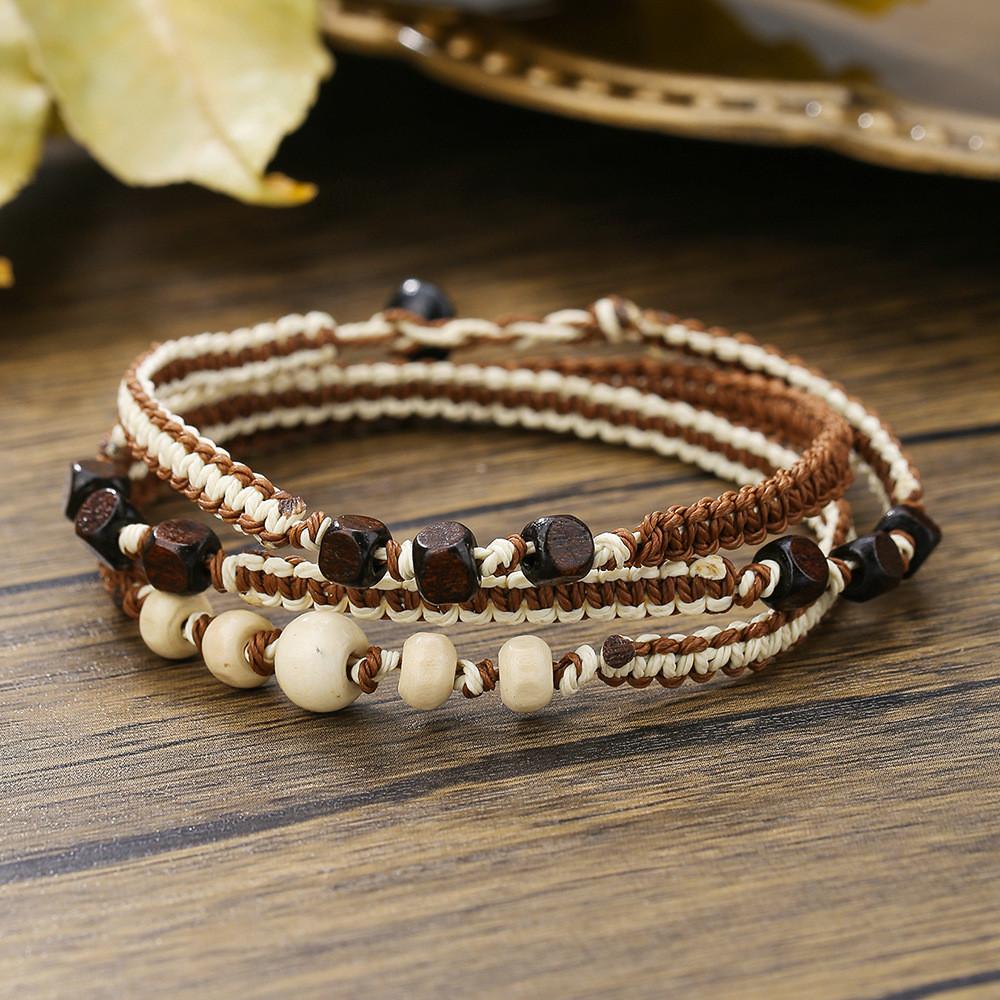 Bohemian Multilayer Woven Beaded Bracelet Handmade Wooden Jewelry For Travel Gift