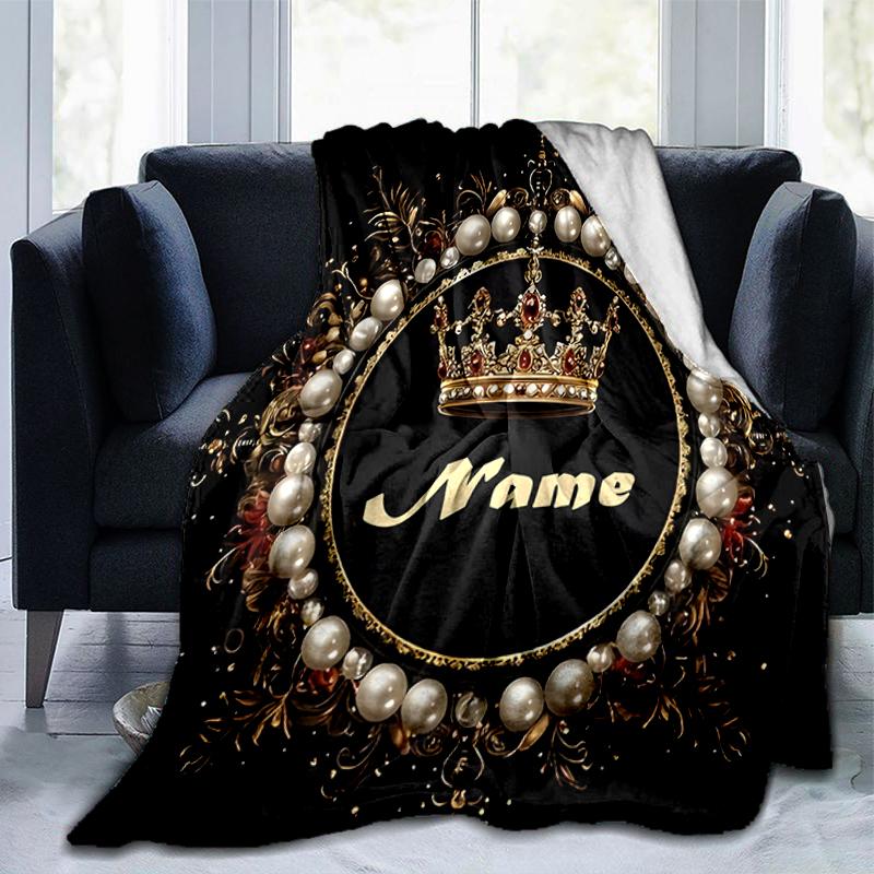 1PC Custom Name Royal Name Frame outdooor Flannel blankets Throw Blanket All-Season Throw Gift Bedspread for Couch, Bed, Camping Holiday Birthday gift