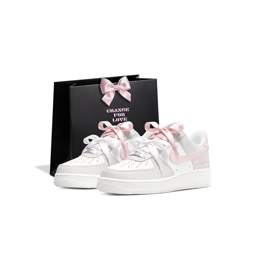 Nike Air Force 1 Couple's Shopping Bag Abrasion Resistant Low top Skateboard Shoes Women's Gray Pink CZ0270-106(Team2363-S-BOX)