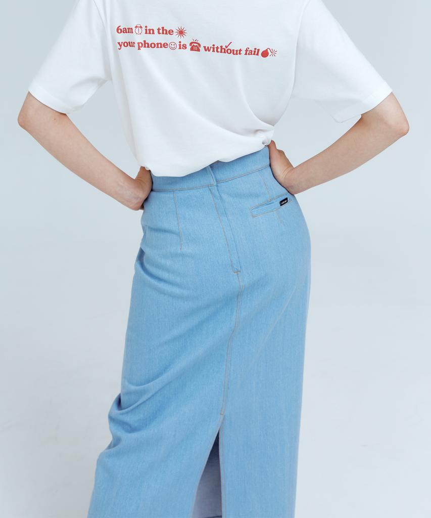 Ridge Kangaroo Pocket Light Wash Denim Long Skirt