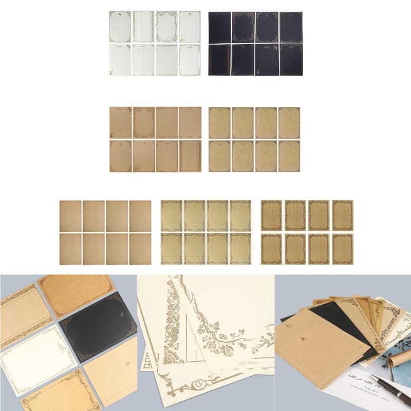 8 Sheets Vintage Kraft Stationary Paper A5 Lined Stationery Writing Letter Paper Set for Personalized Letter Poem