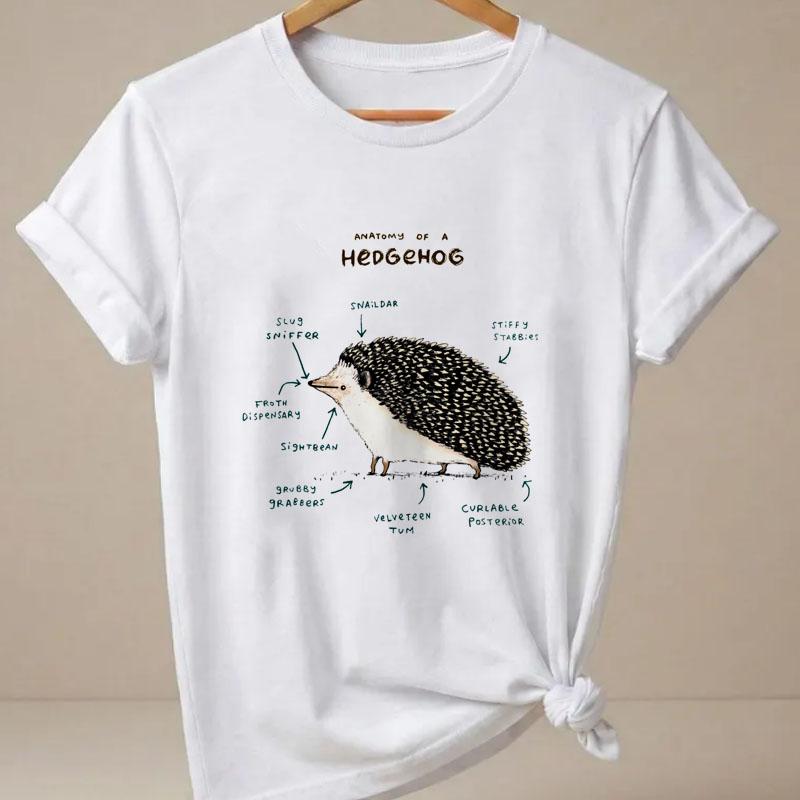 Vintage Hedgehog Tee Funny Graphic T Shirt Unisex Ladies Summer Short Sleeve Tshirt Cute Animal Y2k Clothes Streetwear