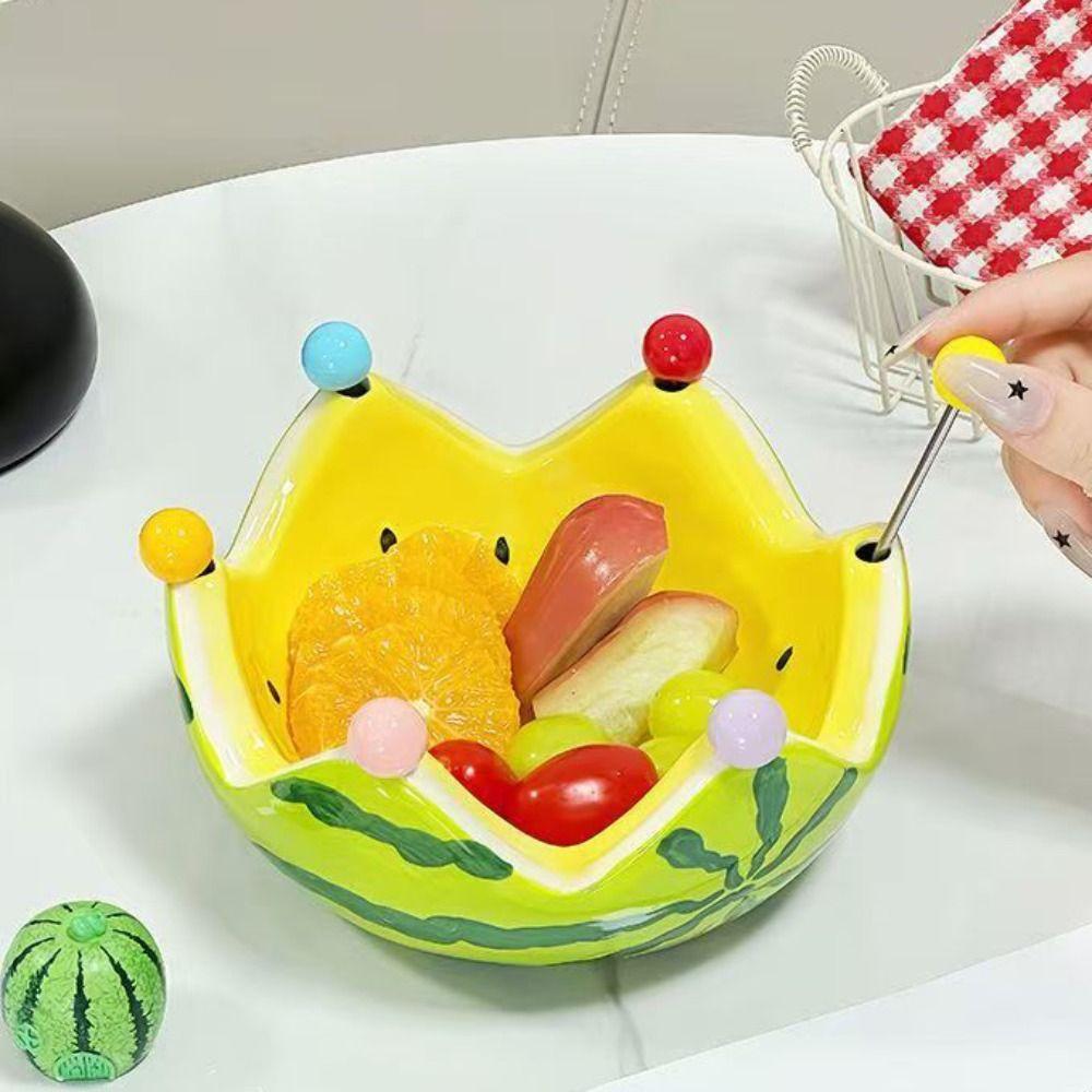 Cute Watermelon Shape Fruit Plate Ceramic Storage Plate Dessert Salad Bowl  Cake