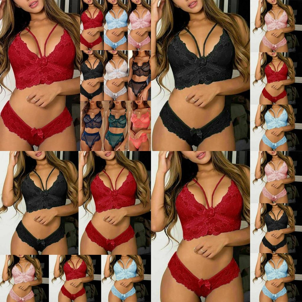 Women's Ultra Smooth Sexy Lace Lingerie Push Up Bra And Thong Set For Nightwear