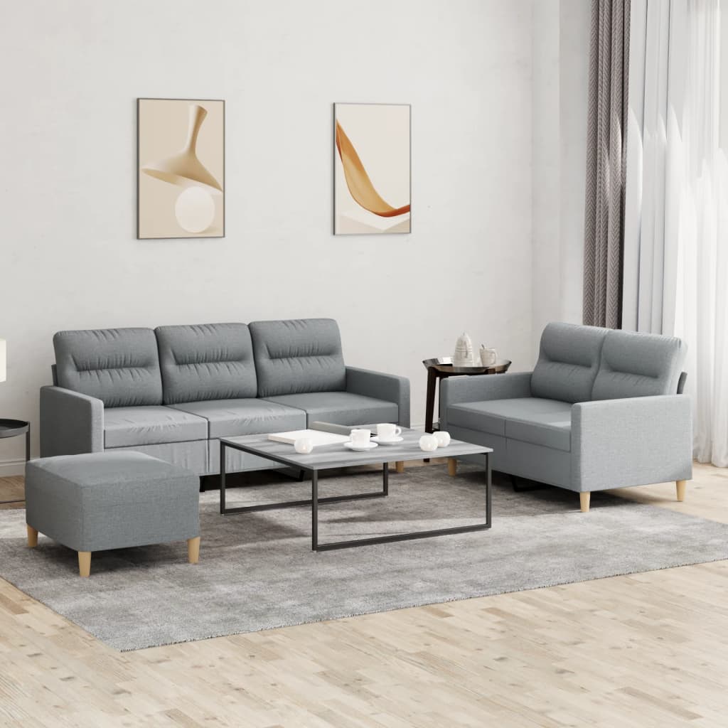 Vidaxl 3-Cz. Relaxation Set With Cushions, Light Grey, Fabric