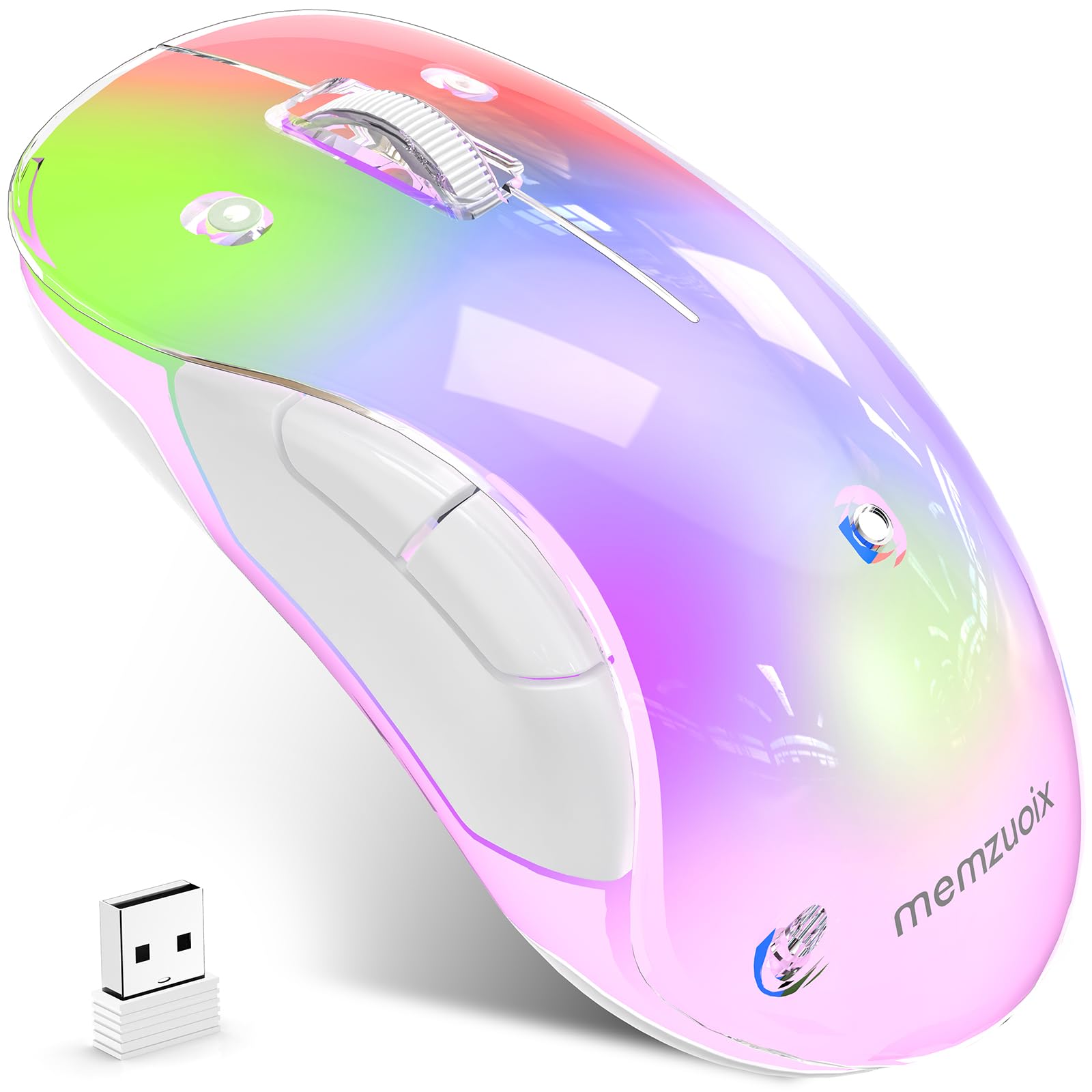 

memzuoix LED Wireless Rechargeable Ergonomic Mouse with Detachable 1200 DPI Portable Optical Computer Mouse with USB Receiver for and 5 Buttons Pink рожевий